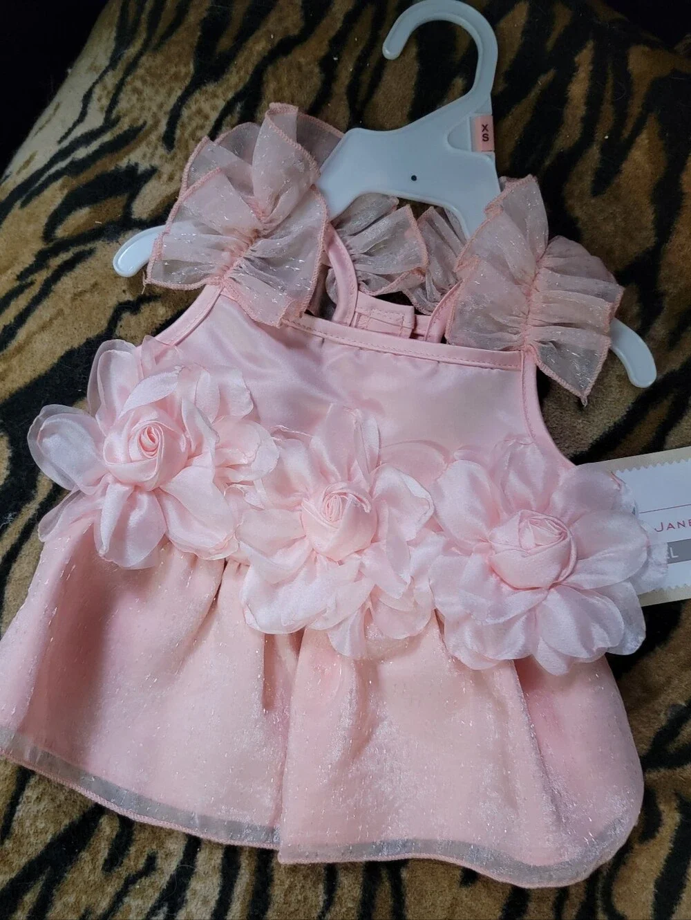 Pet Dress Dog Or Cat Pink Floral Tulle - Sparkle Overlay Xs Sm New Ea.